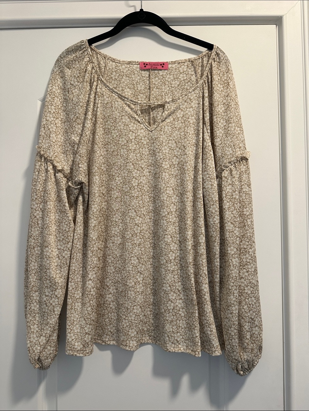 Almost Pink Beige Floral Long-Sleeve Peasant Top